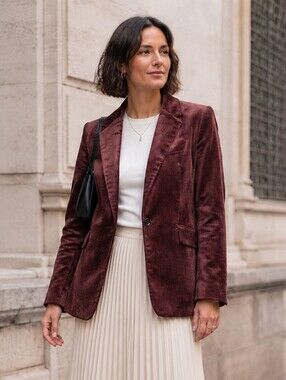 RW&CO. Women's Burgundy Fine-Wale Corduroy Blazer 10